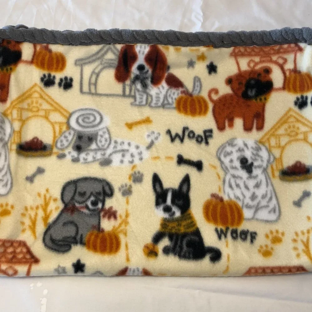 Small Dog or Cat Blanket Throw shopping cart soft handmade braided edges red gry